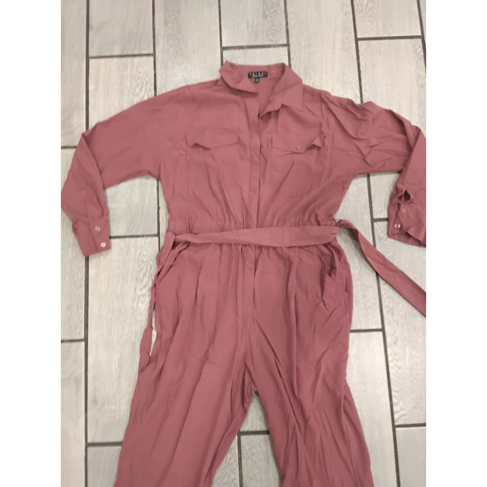 Trixxi Womens Mauve Long Sleeve Utility Jumpsuit Button Front Belted XL - Picture 3 of 7